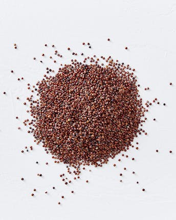 Rote Quinoa-Körner vor einem hellen Hintergrund
