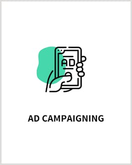 Zu sehen ist ein Icon sowie die Überschrift "Ad Campaigning"