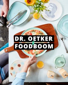 Ein Rezept Bild von Dr. Oetker mit einer Headline "Dr. Oetker x Foodboom"
