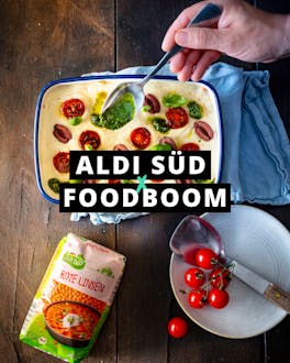 Ein Rezept Bild von Aldi Süd mit einer Headline "Aldi Süd x Foodboom"
