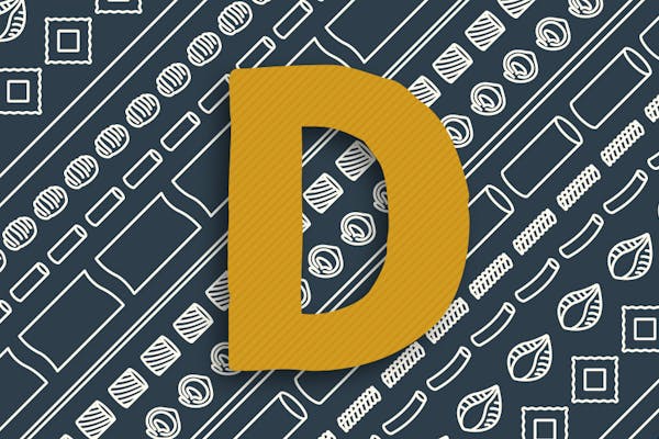Buchstabe D auf dunklem Untergrund in gelb