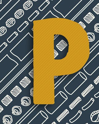Buchstabe P in gelb auf dunklem Hintergrund