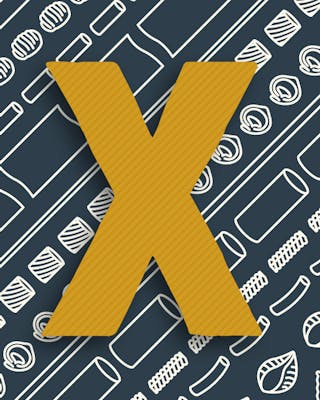 Buchstabe X in gelb auf dunklem Hintergrund