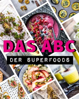 Header-Grafik mit vielen verschiedenen Rezepten zum Thema das ABC der Superfoods.