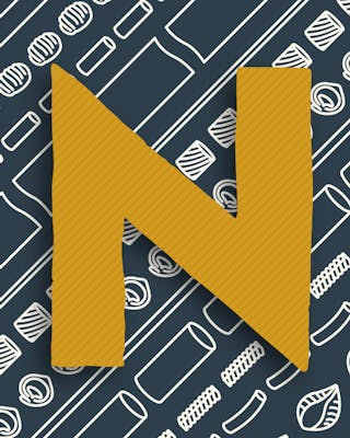 Buchstabe N in gelb auf dunklem Hintergrund